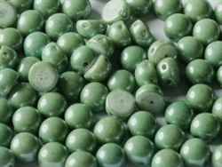 CZCAB-03000-14459 - All Beads Original 2-hole Cabochon 6mm - Chalk White Teal Luster - 12 Count