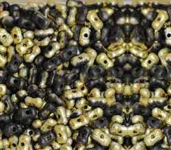 CZFAR-23980-26441 - Czech Farfalle Beads Black/Gold Etch - 5 Grams