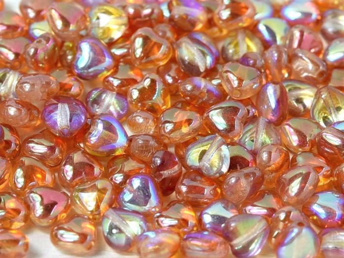 [ PTB ] Czech Heart Beads 6mm - CZHB06-00030-98535 - Crystal Orange Rainbow - 2 Beads