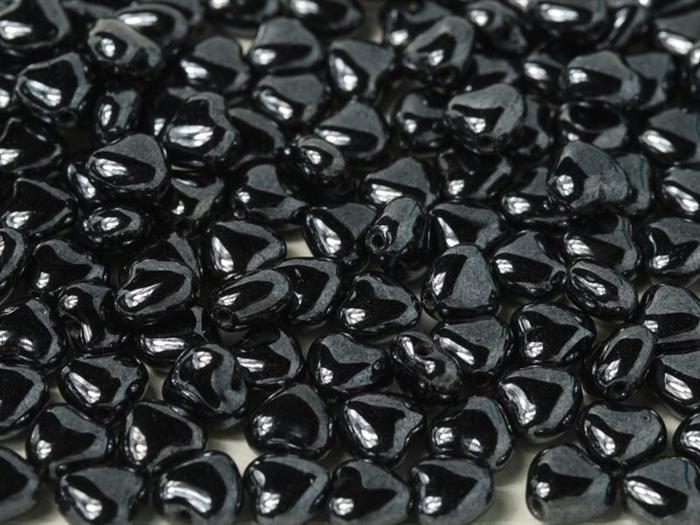 Czech Heart Beads 6mm - CZHB06-23980-14400 - Jet Hematite - 2 Beads