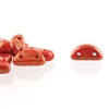 CZHM-RD15495 - Czech Half Moon 2-Hole Beads : Coral Red Lumi - 25 Count