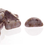 CZHM-WH15496 - Czech Half Moon 2-Hole Beads : White Terrecotta Purple - 25 Count