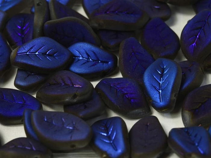 Czech 9x14mm Leaf Beads - Crystal Full Azuro - CZLEAF-00030-22273 - 2 Leaf Beads