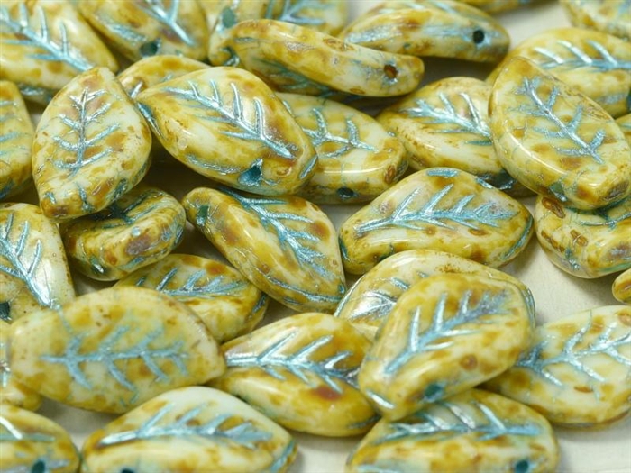 Czech 9x14mm Leaf Beads - Chalk White - CZLEAF-03000-96831 - 2 Leaf Beads