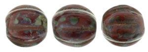 CZM5-T9320 - Melon Round 5mm : Opaque Red - Picasso - 25 Beads