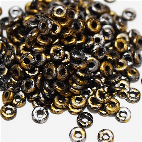 CZO-23980-49862 - Czech O Beads - 1x4mm - 4 Grams - approx 136 beads - Granite Galaxy Gold