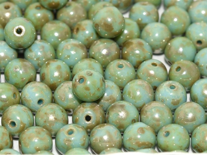 Round Beads 4mm: CZRD4-63020-43400 - Turquoise Picasso - 25 pieces