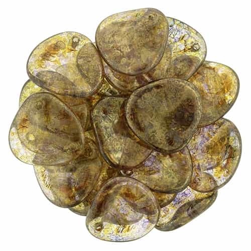 Czech Rose Petals 14/13mm - CZRP-BT0003 - Crystal - Bronze Picasso - 12 Petals