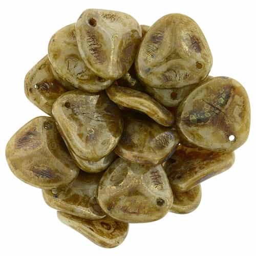 Czech Rose Petals 14/13mm - CZRP-BT13010 - Opaque - Light Beige - Bronze Picasso - 12 Petals