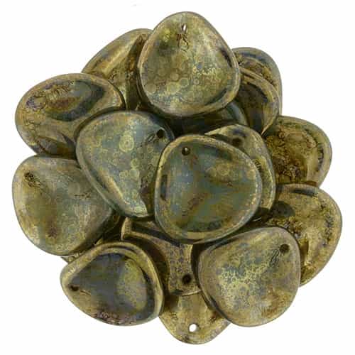 Czech Rose Petals 14/13mm - CZRP-BT61100 - Milky Peridot - Bronze Picasso - 12 Petals