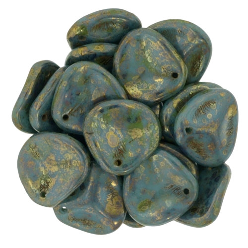 Czechï¿½Rose Petals 14/13mmï¿½- CZRP-BT6315 - Persian Turquoise - Bronze Picasso - 12 Petals
