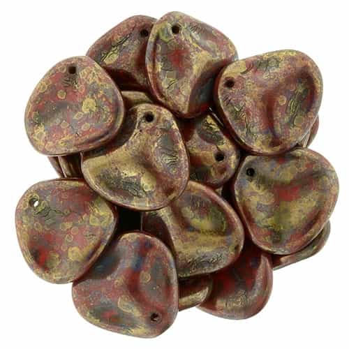 Czech Rose Petals 14/13mmï¿½- CZRP-BT9320 - Opaque Red - Bronze Picasso - 12 Petals