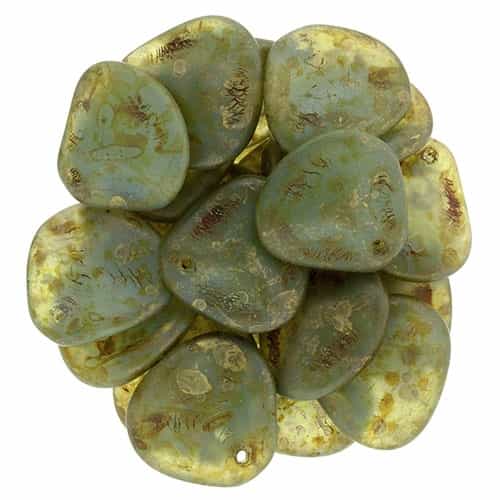 Czech Rose Petals 14/13mmï¿½- CZRP-CT61100 - Milky Peridot - Copper Picasso - 12 Petals