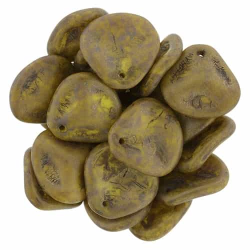 Czech Rose Petals 14/13mmï¿½- CZRP-CT8312 - Opaque Yellow - Copper Picasso - 12 Petals