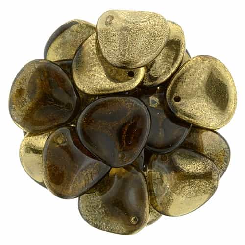 Czech Rose Petals 14/13mmï¿½- CZRP-G1023 - Gold - Smokey Topaz - 12 Petals