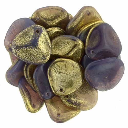 Czech Rose Petals 14/13mmï¿½- CZRP-G21010 - Gold - Milky Amethyst - 12 Petals