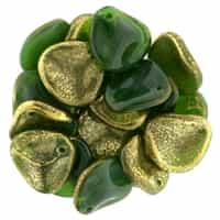Czech Rose Petals 14/13mmï¿½- CZRP-G51020 - Gold - Milky Emerald - 12 Petals