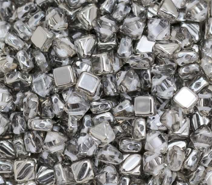 Czech Silky 2-Hole Beads 6x6mm - CZS-00030-27401 - Crystal Chrome - 25 count