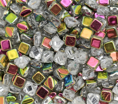 Czech Silky 2-Hole Beads 6x6mm - CZS-00030-28101 - Crystal Vitrail - 25 count