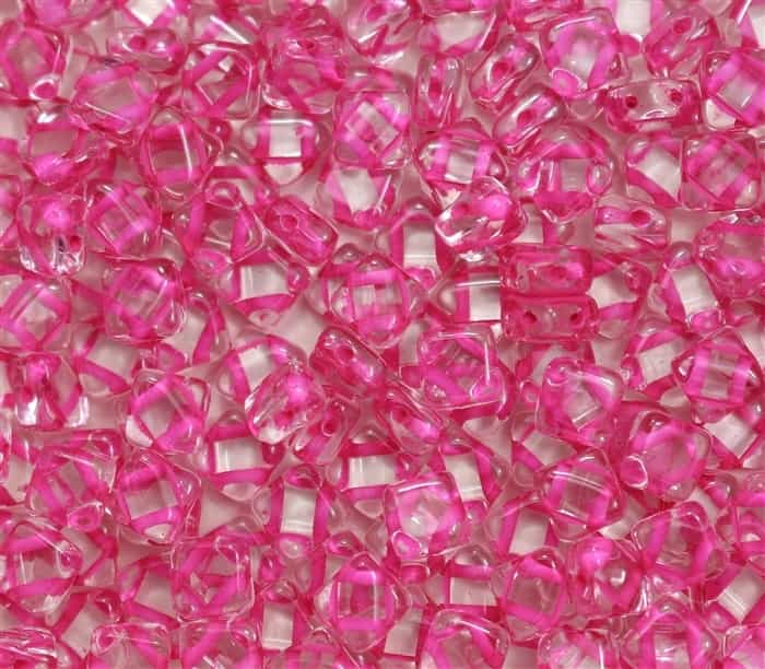 Czech Silky 2-Hole Beads 6x6mm - CZS-00030-44877 - Crystal Lined Pink - 25 count