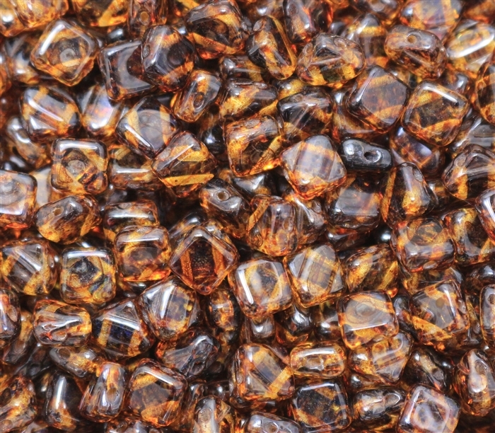 Czech Silky 2-Hole Beads 6x6mm - CZS-00030-86805 - Crystal Dark Tarvertin - 25 count