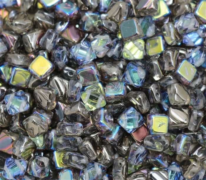 Czech Silky 2-Hole Beads 6x6mm - CZS-00030-98537 - Crystal Graphite Rainbow - 25 count