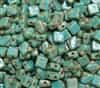 Czech Silky 2-Hole Beads 6x6mm - CZS-63130-43400 - Opaque Green Turquoise Picasso - 25 count