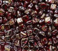 Czech Silky 2-Hole Beads 6x6mm - CZS-90080-2660V - Red Valentinite Stripes - 25 count