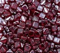 Czech Silky 2-Hole Beads 6x6mm - CZS-90100-14400 - Ruby Shimmer - 25 count