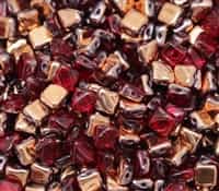 Czech Silky 2-Hole Beads 6x6mm - CZS-90100-27101 - Ruby Capri Gold - 25 count