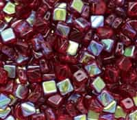 Czech Silky 2-Hole Beads 6x6mm - CZS-90100-28701 - Ruby AB - 25 count