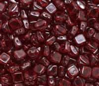 Czech Silky 2-Hole Beads 6x6mm - CZS-90110 - Transparent Garnet - 25 count