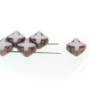 Czech Silky 2-Hole Table Cut Cross Beads 6x6mm - CZSC-03000-14415 - White Bronze - 25 count