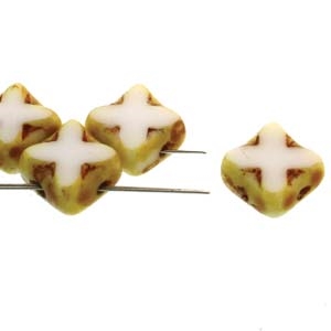 Czech Silky 2-Hole Table Cut Cross Beads 6x6mm - CZSC-03000-86800 - White Travertine - 25 count