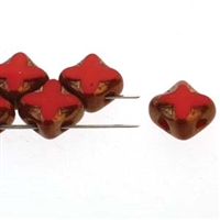 Czech Silky 2-Hole Table Cut Cross Beads 6x6mm - CZSC-93190-14415 - Red Bronze - 25 count