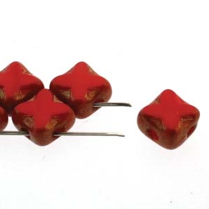 Czech Silky 2-Hole Table Cut Cross Beads 6x6mm - CZSC-93190-15495 - Red Lumi - 25 count