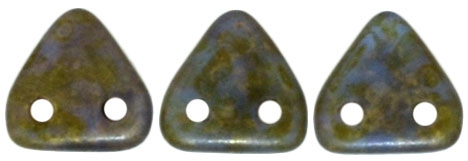 CzechMates Two Hole Trangles 6mm: CZT-CT3005 - Sapphire - Copper Picasso