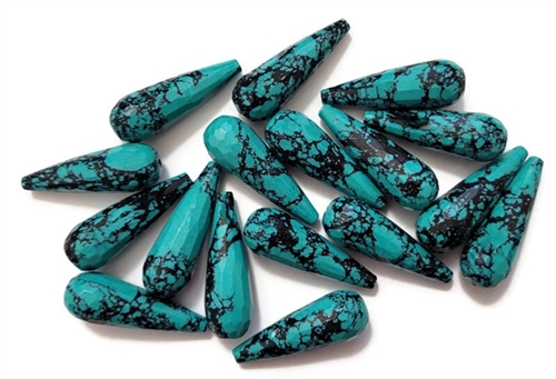 CZTD30X10-T6315 - Tear Drop 30/10mm : Jet Marbled Green Turquoise - 1 Count