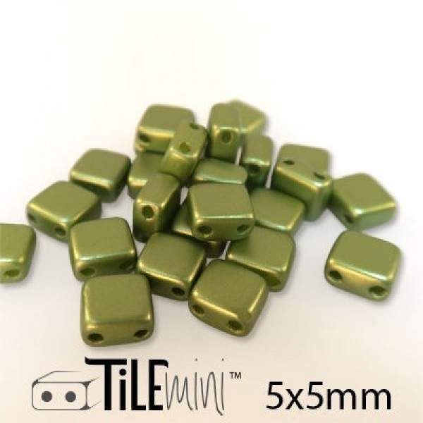 Two Hole Tile 5mm : CZTWN05-25034 - Pastel Olivine - 25 Count