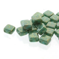 Two Hole Tile 5mm : CZTWN05-63130-15495 - Turquoise Lumi - 30 Bead Strand