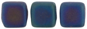 Two Hole Tile 6mm Matte Iris Blue 25 Bead Strand