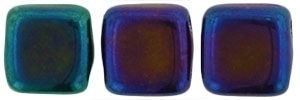 Two Hole Tile 6mm Iris Blue 25 Bead Strand