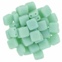 Two Hole Tile 6mm Opaque Pale Turquoise 25 Bead Strand