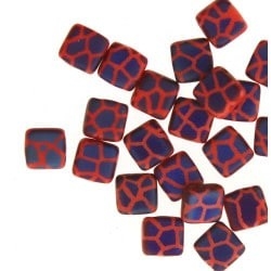CzechMates Two Hole Tile 6mm CZTWN06-93180-22273CR Red Matte Laser Cracked - 25 Beads