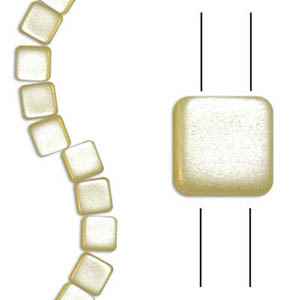 Czech Two Hole Tile 6mm - CZTWN06-CRM - Airy Pearl Cream - 25 Beads
