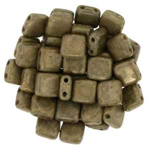 CzechMates Two Hole Tile 6mm - CZTWN06-CT12010  - Milky Caramel - Bronze Picasso - 25 Beads