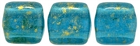 CzechMates Two Hole Tile 6mm Gold Marbled - Capri Blue 25 Beads