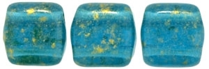 CzechMates Two Hole Tile 6mm Gold Marbled - Capri Blue 25 Beads