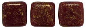 CzechMates Two Hole Tile 6mm Oxblood - Gold Marbled 25 Beads