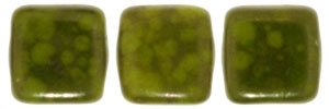 CzechMates Two Hole Tile 6mm Opaque Olive - Moon Dust 25 Beads